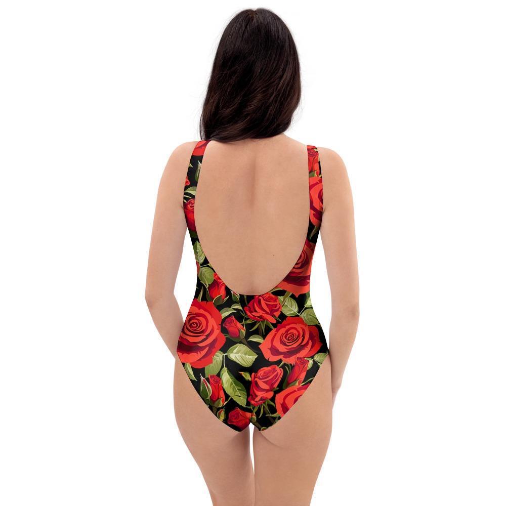 Red Rose Floral One Piece Swimsuite-grizzshop