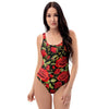 Red Rose Floral One Piece Swimsuite-grizzshop