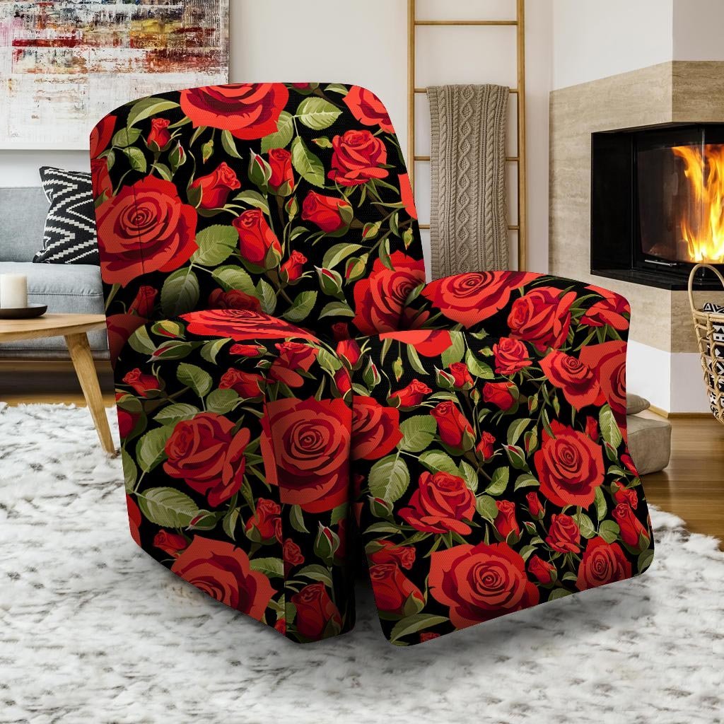 Red Rose Floral Recliner Cover-grizzshop