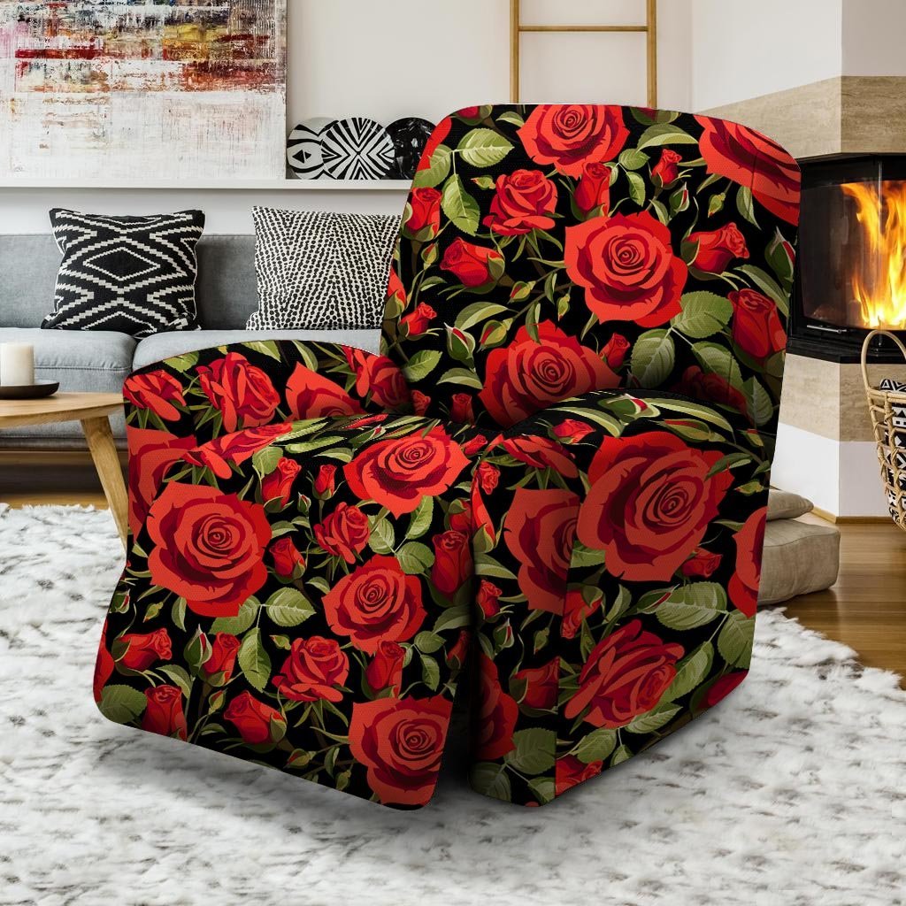 Red Rose Floral Recliner Cover-grizzshop