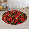 Red Rose Floral Round Rug-grizzshop