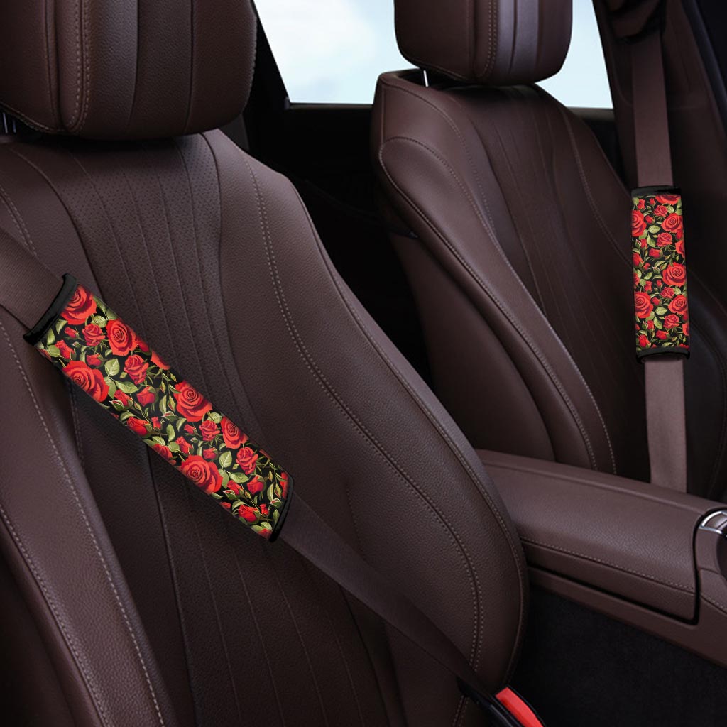 Red Rose Floral Seat Belt Cover-grizzshop