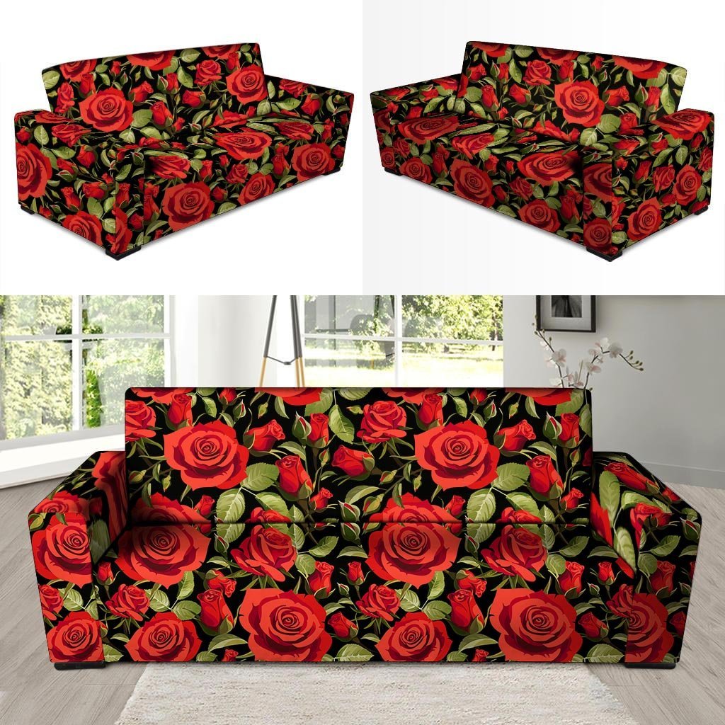 Red Rose Floral Sofa Cover-grizzshop