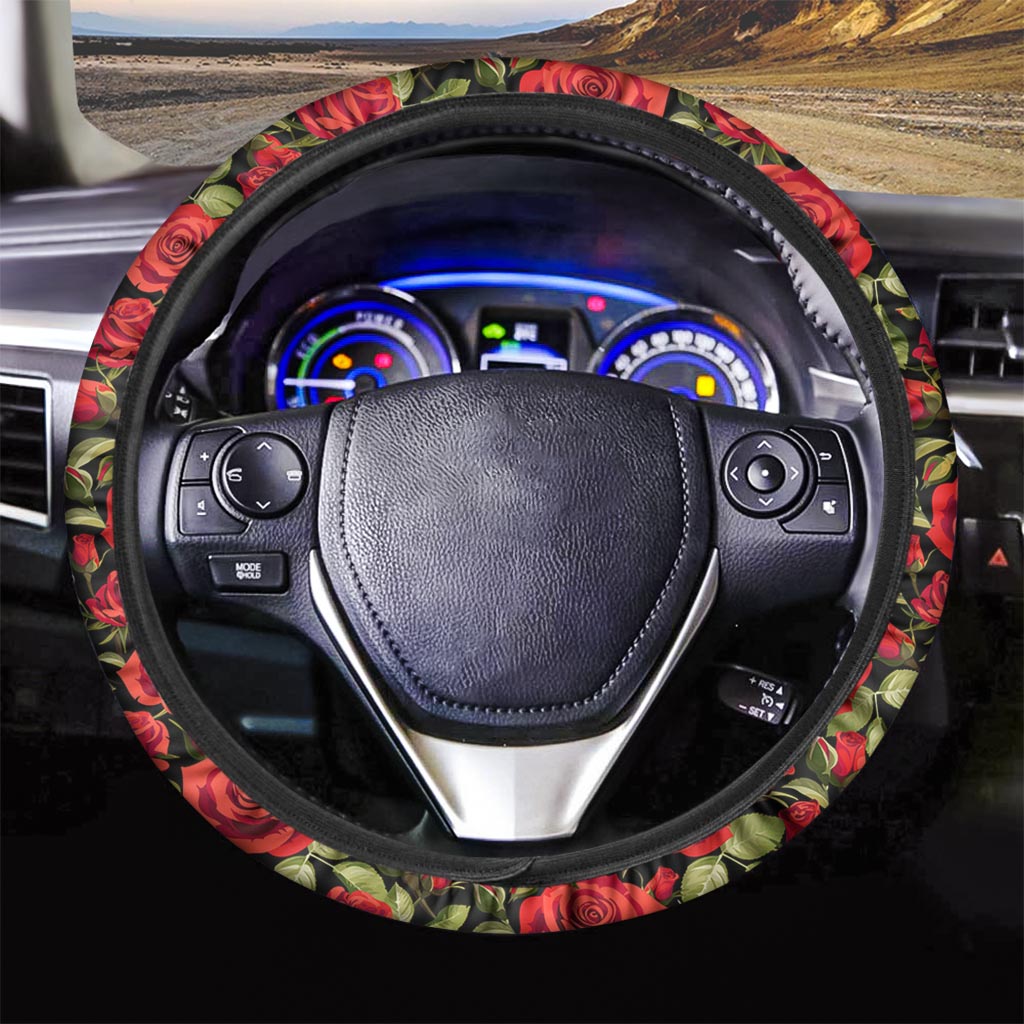 Red Rose Floral Steering Wheel Cover-grizzshop