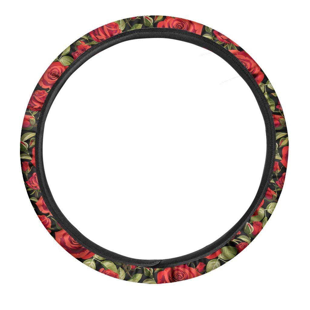 Red Rose Floral Steering Wheel Cover-grizzshop