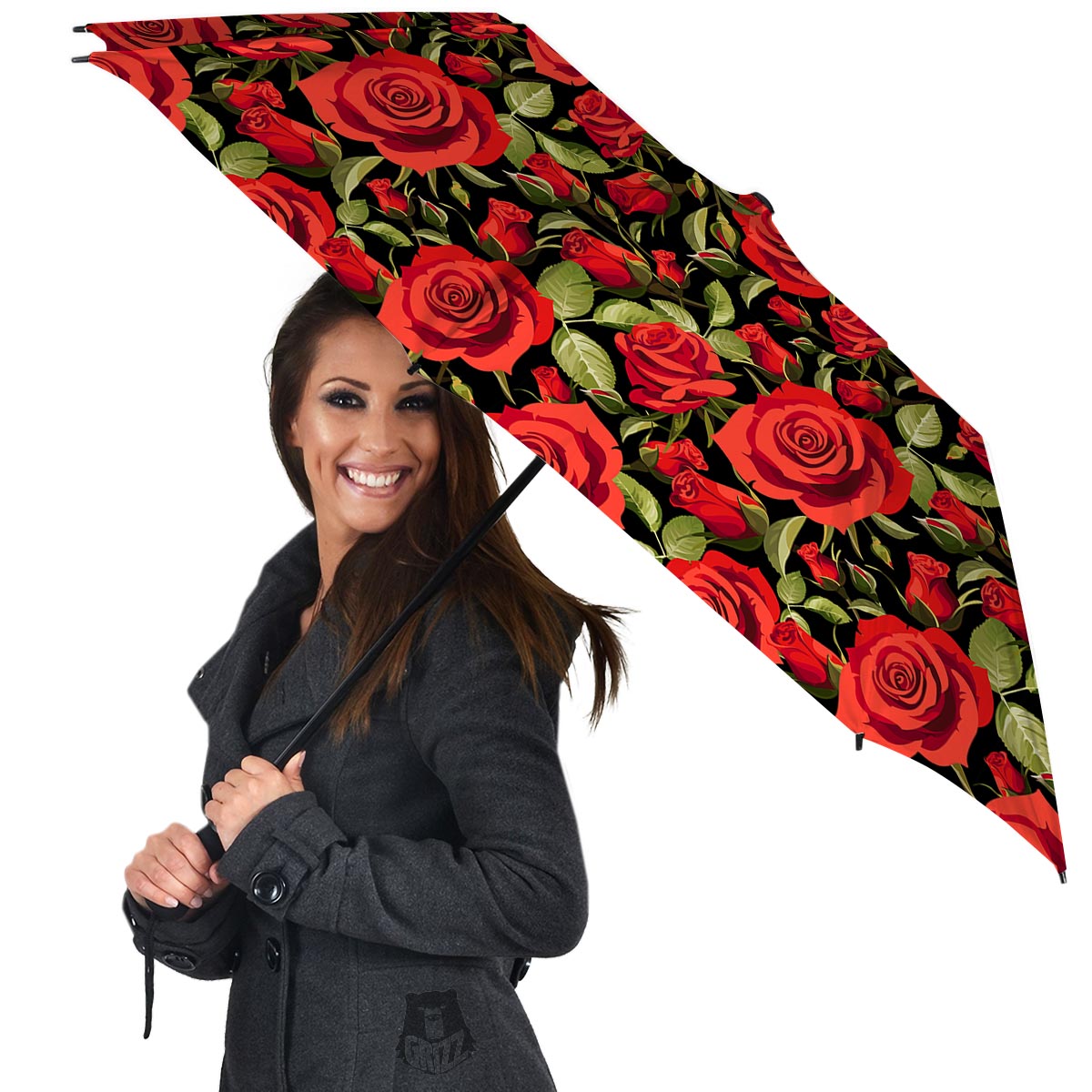 Red Rose Floral Umbrella-grizzshop