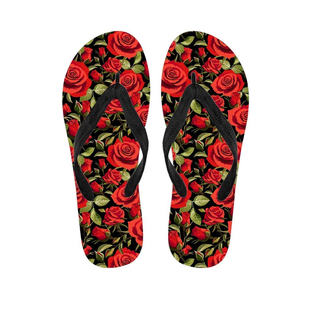 Red Rose Floral Women's Flip Flops-grizzshop