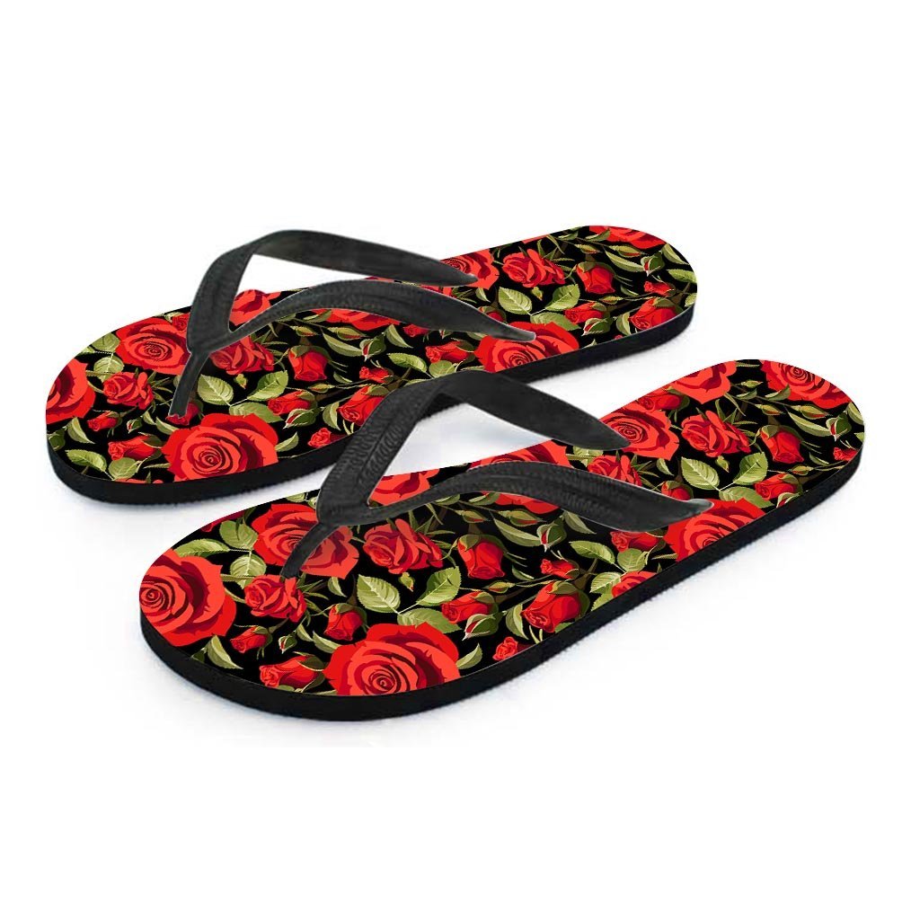 Red Rose Floral Women's Flip Flops-grizzshop