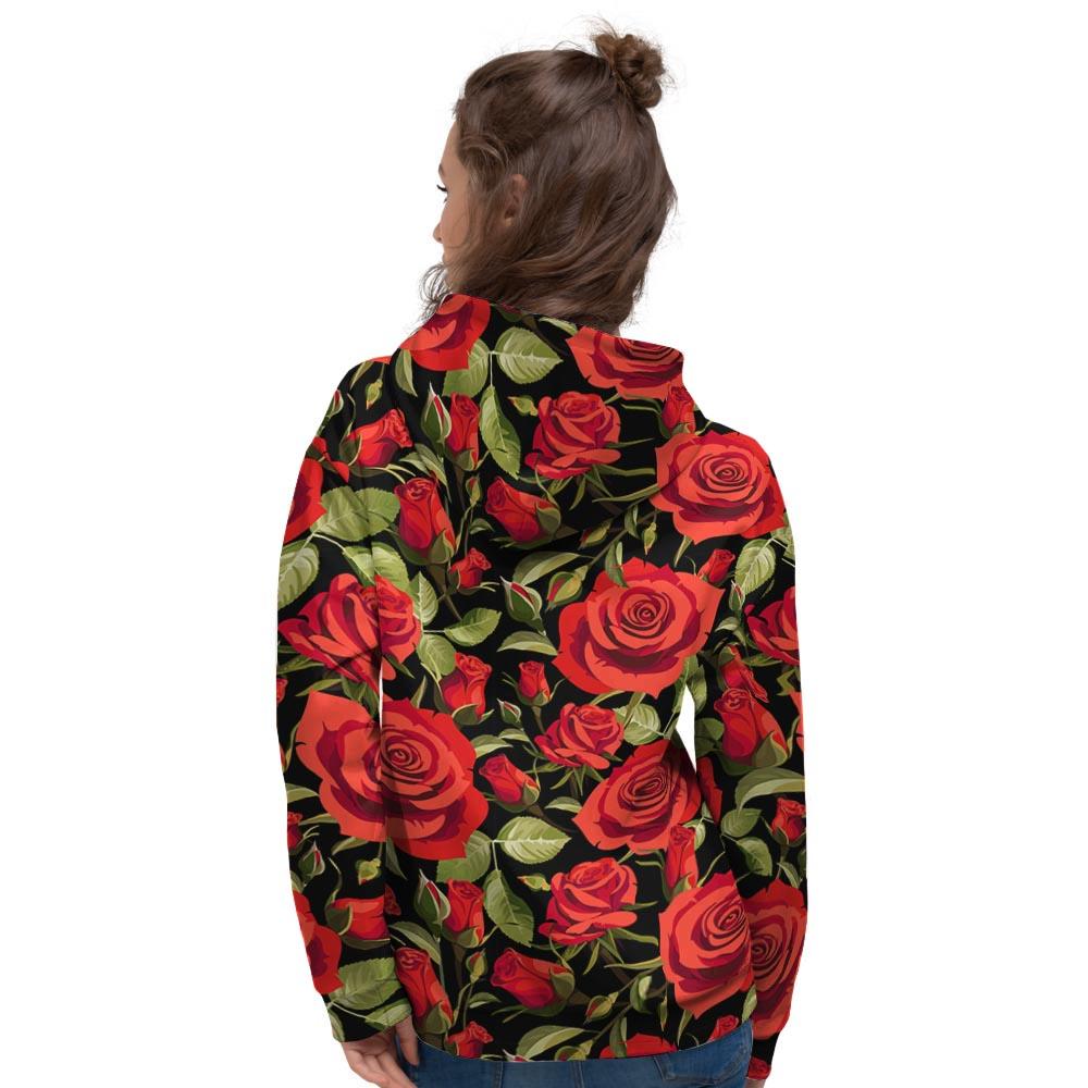 Red Rose Floral Women's Hoodie-grizzshop