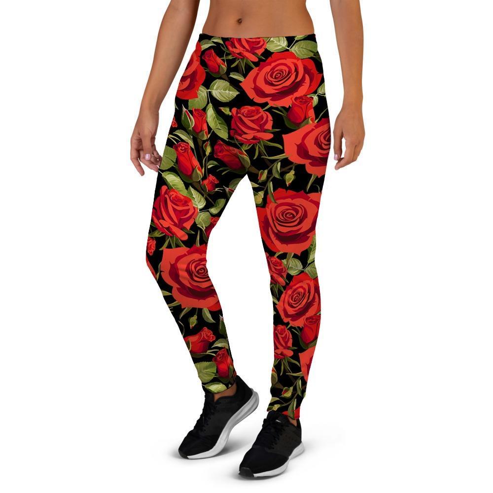 Red Rose Floral Women's Joggers-grizzshop