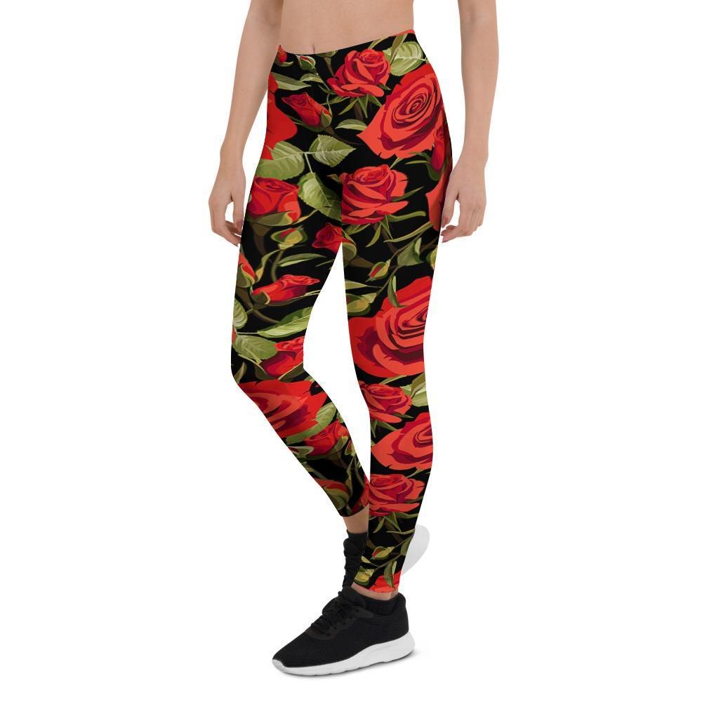 Red Rose Floral Women's Leggings-grizzshop