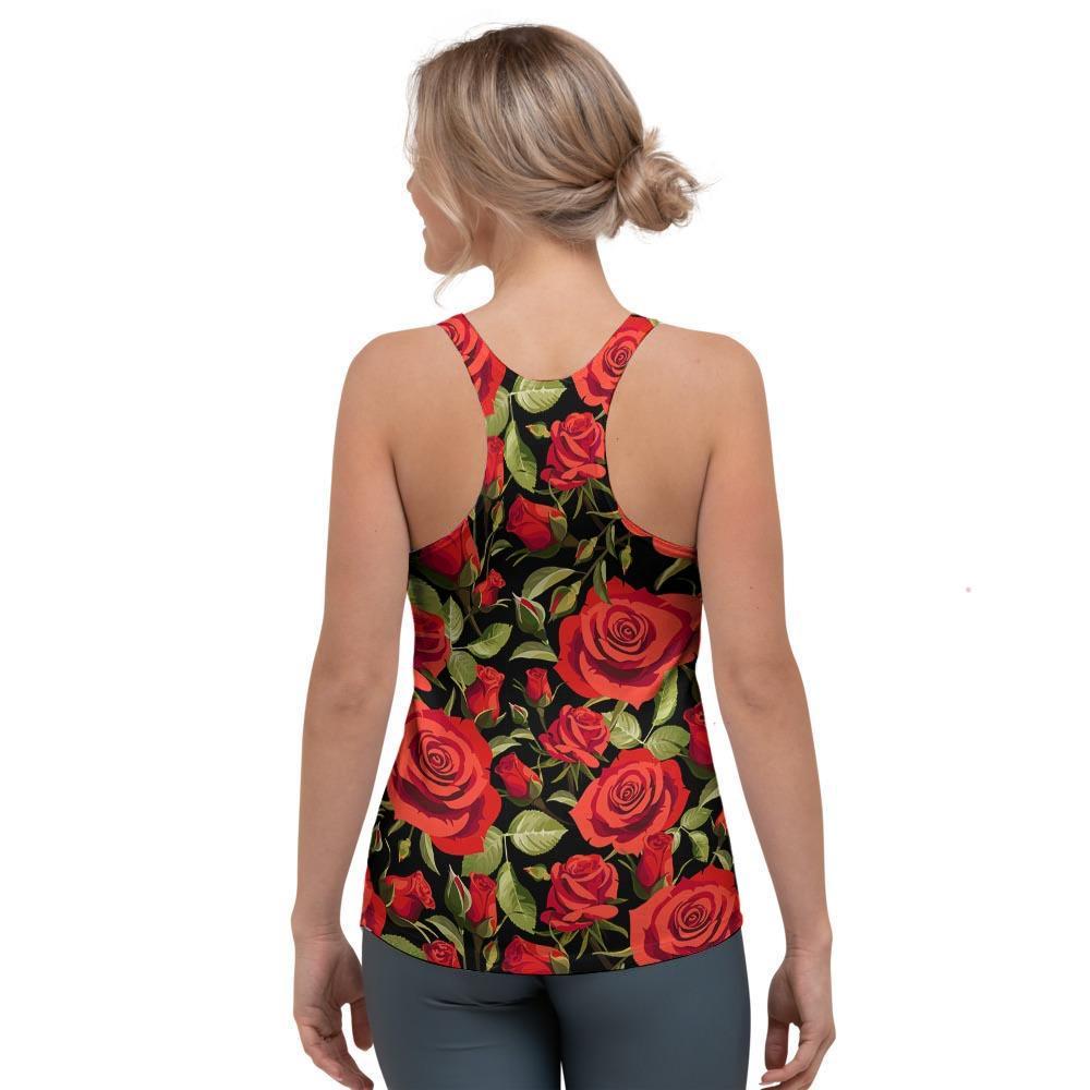 Red Rose Floral Women's Racerback Tank Top-grizzshop