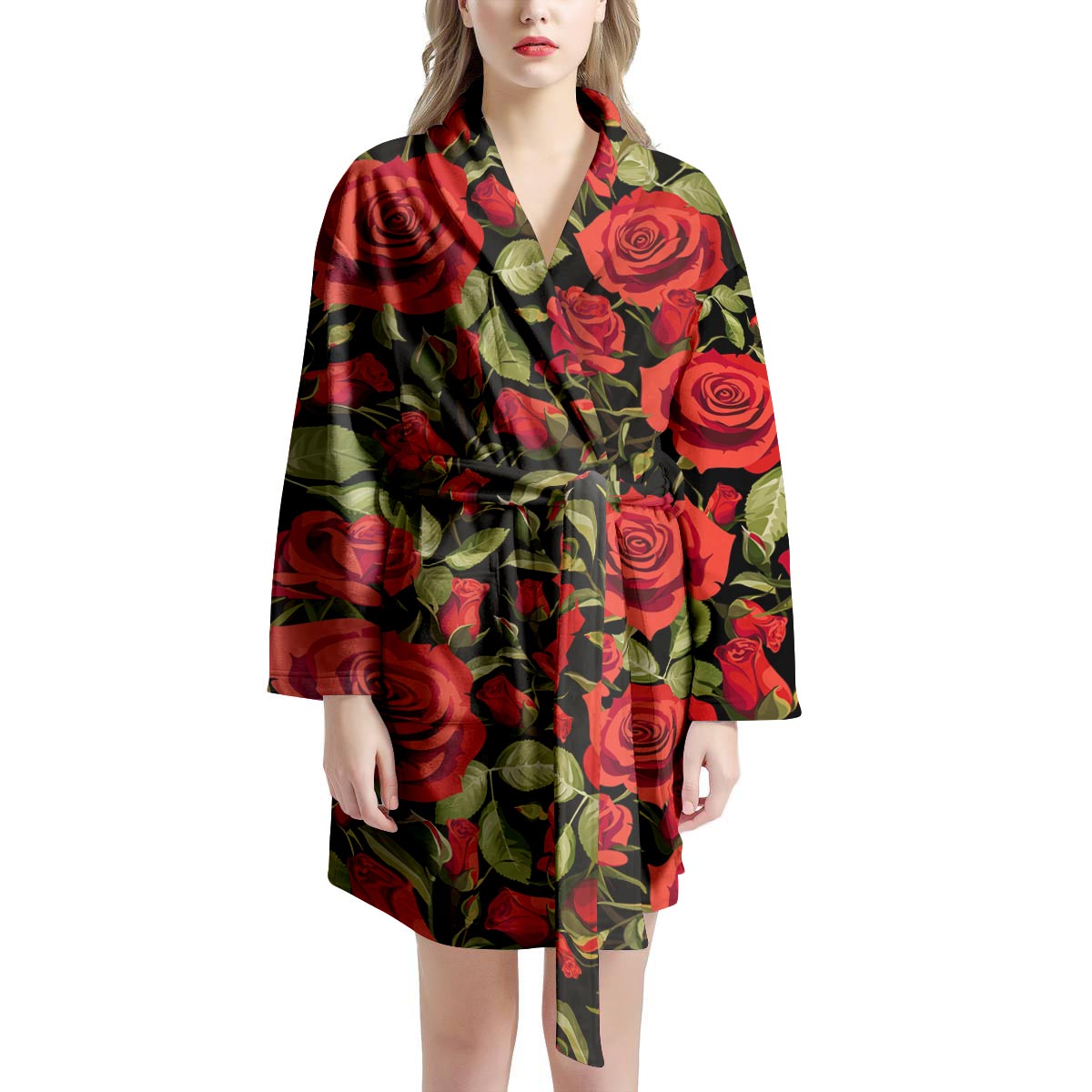 Red Rose Floral Women's Robe-grizzshop