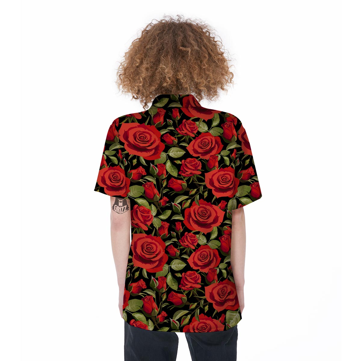Red Rose Floral Women's Short Sleeve Shirts-grizzshop