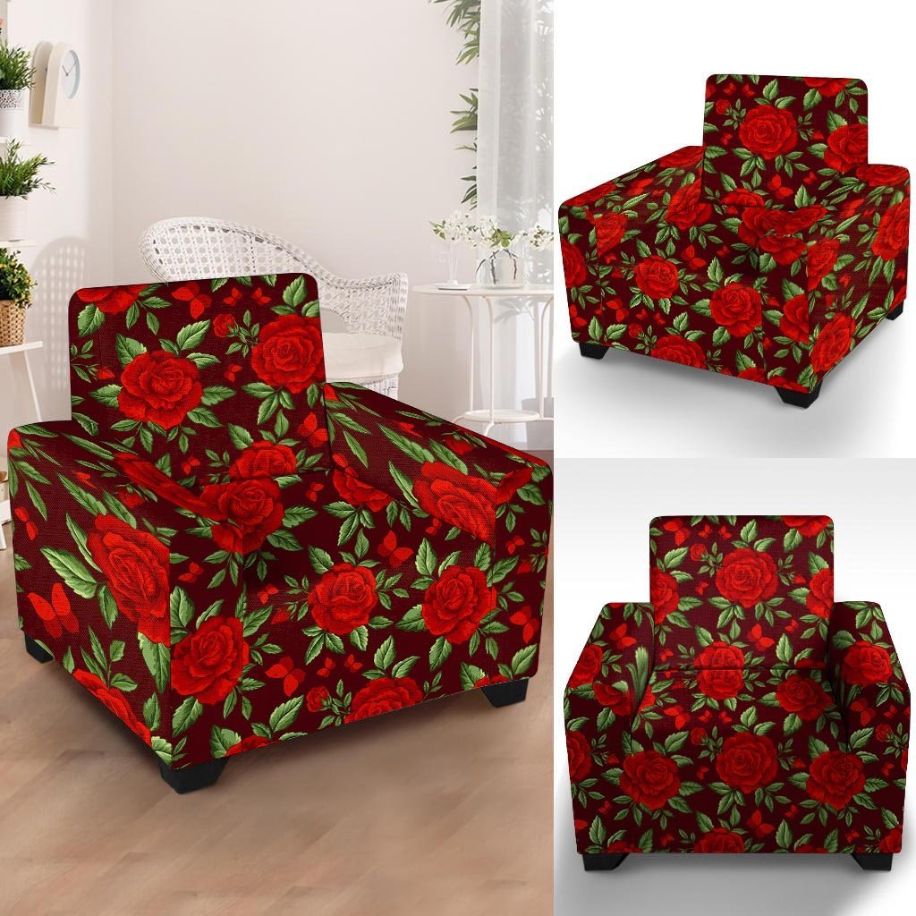 Red Rose Flower Armchair Cover-grizzshop