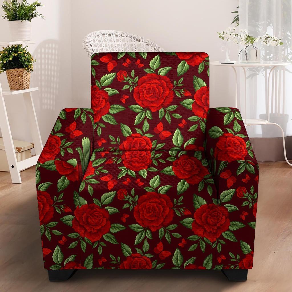 Red Rose Flower Armchair Cover-grizzshop