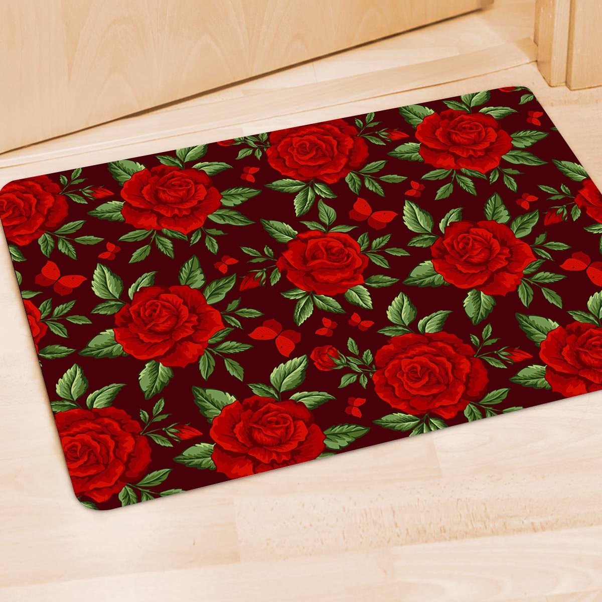 Red Rose Flower Door Mat-grizzshop