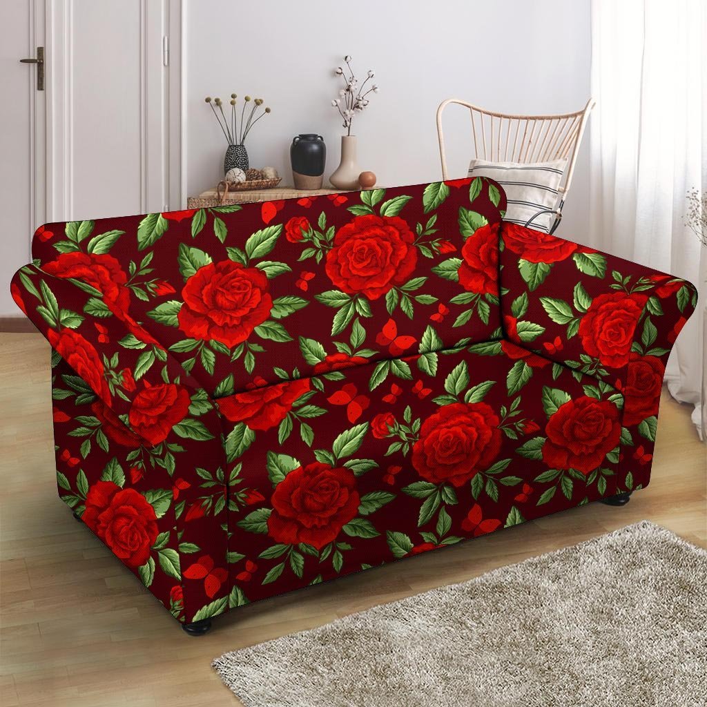 Red Rose Flower Loveseat Cover-grizzshop