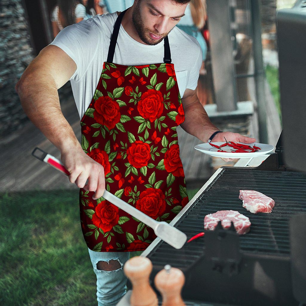 Red Rose Flower Men's Apron-grizzshop