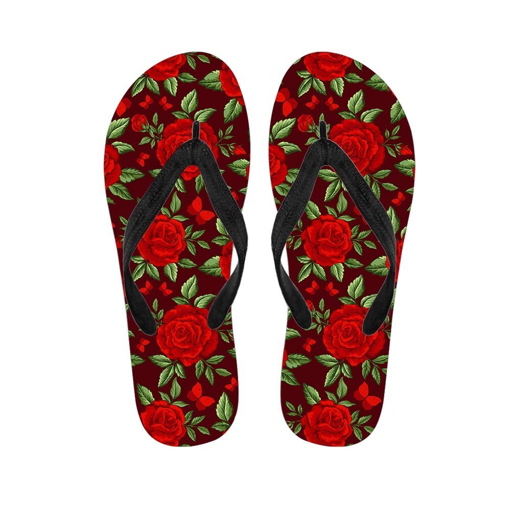 Red Rose Flower Men's Flip Flops-grizzshop