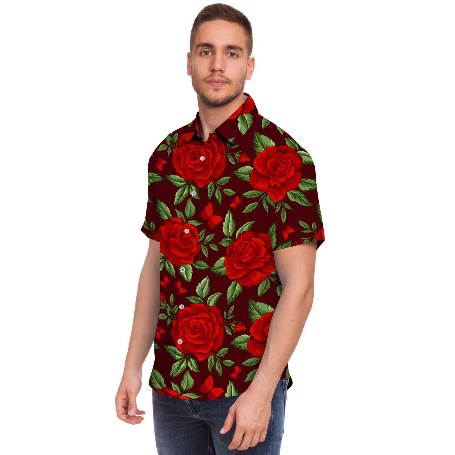 Red Rose Flower Men's Short Sleeve Shirt-grizzshop