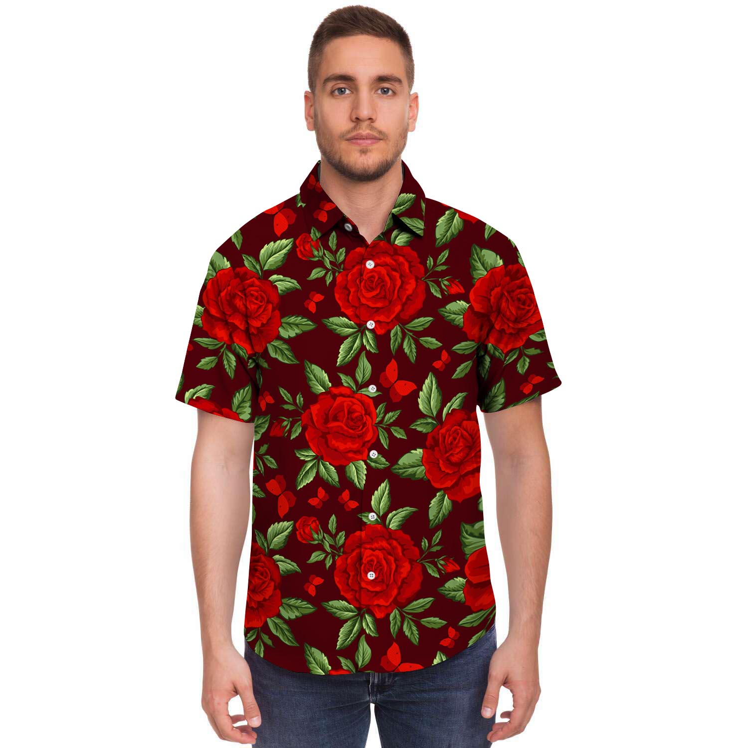 Red Rose Flower Men's Short Sleeve Shirt-grizzshop
