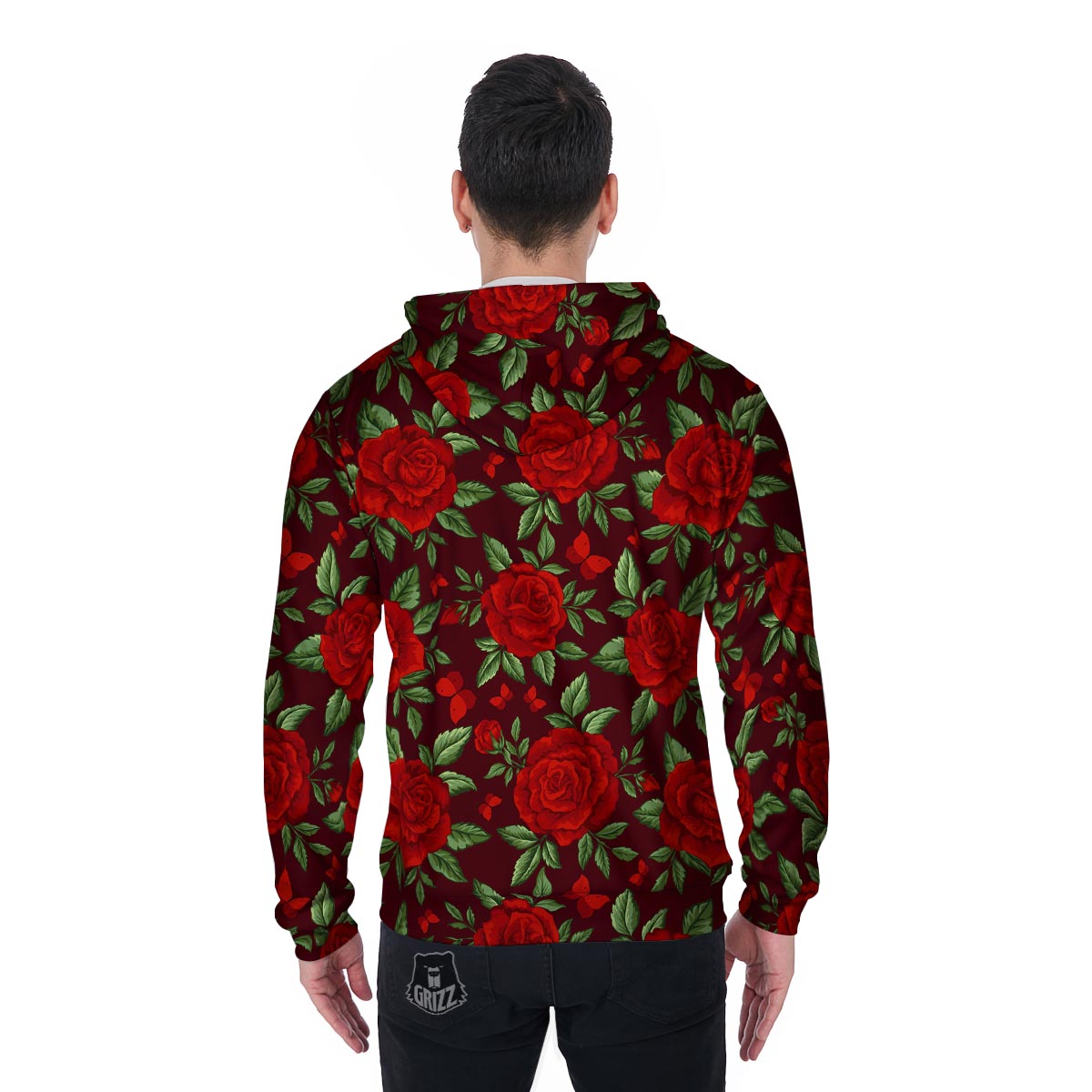 Red Rose Flower Men's Zip Up Hoodie-grizzshop