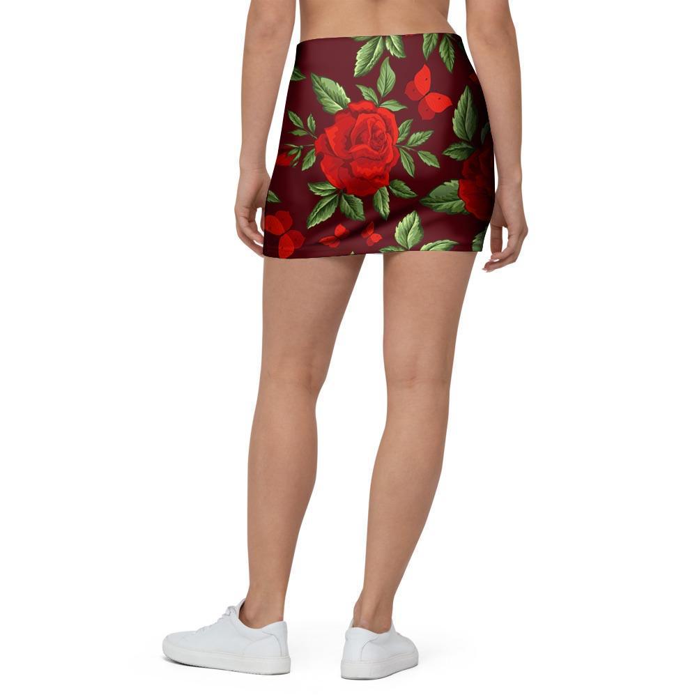 Red Rose Flower Mini Skirt-grizzshop