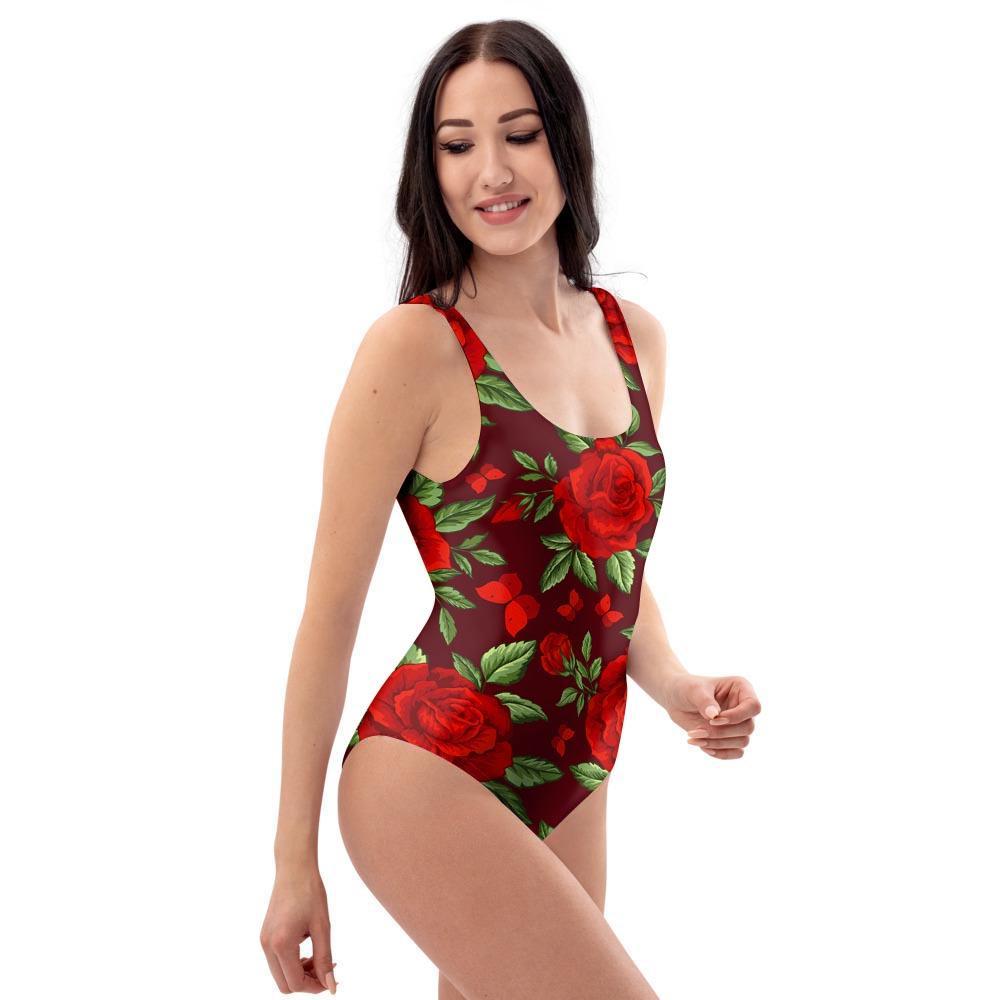 Red Rose Flower One Piece Swimsuite-grizzshop