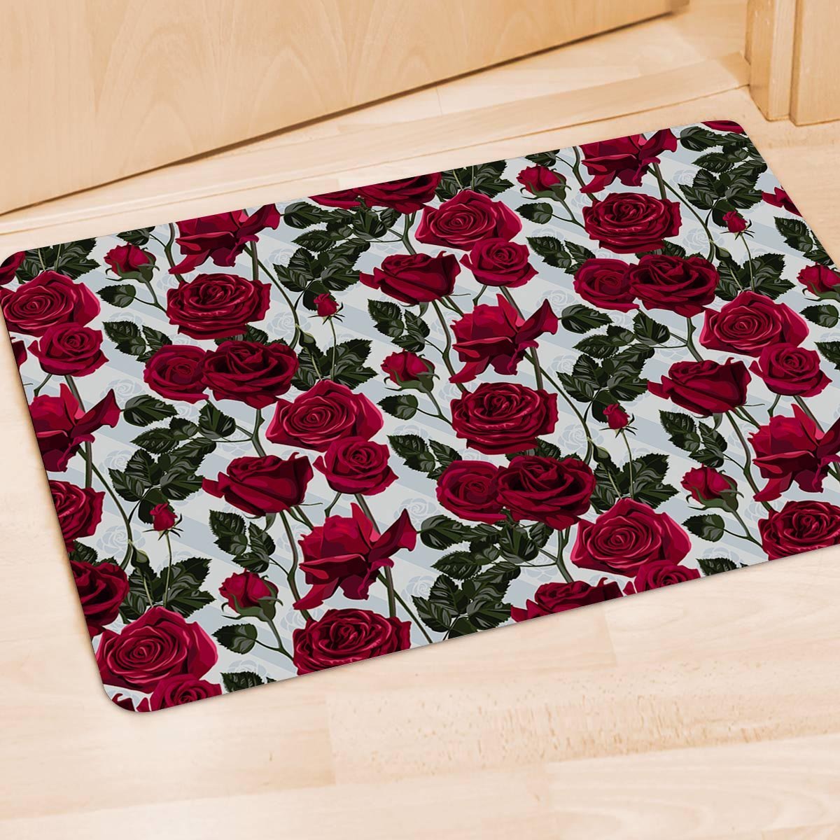 Red Rose Flower Print Door Mat-grizzshop