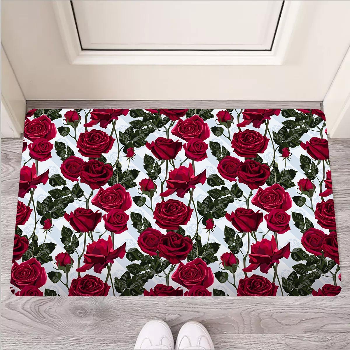Red Rose Flower Print Door Mat-grizzshop