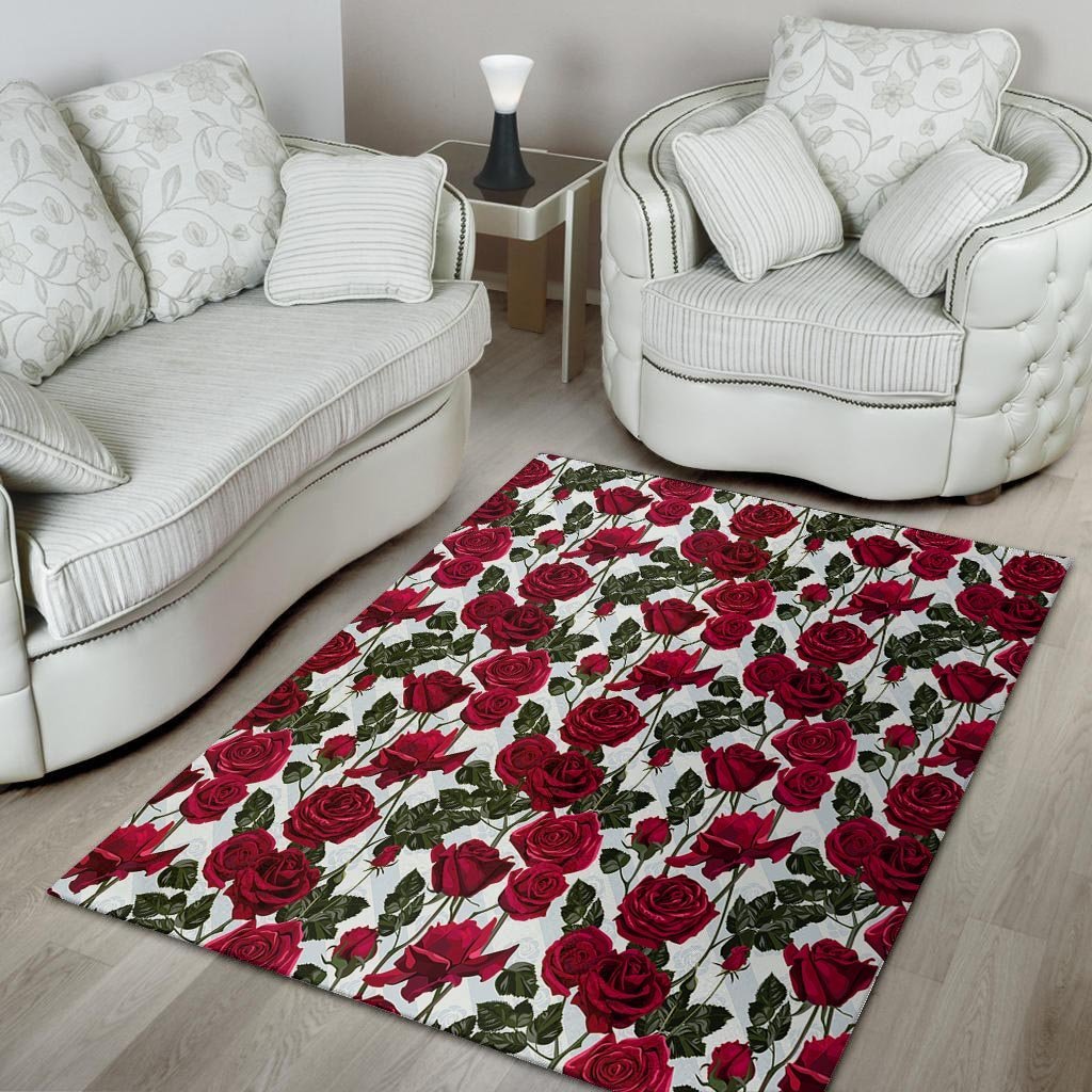 Red Rose Flower Print Floor Mat-grizzshop