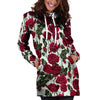 Red Rose Flower Print Hoodie Dress-grizzshop