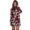 Red Rose Flower Print Hoodie Dress-grizzshop