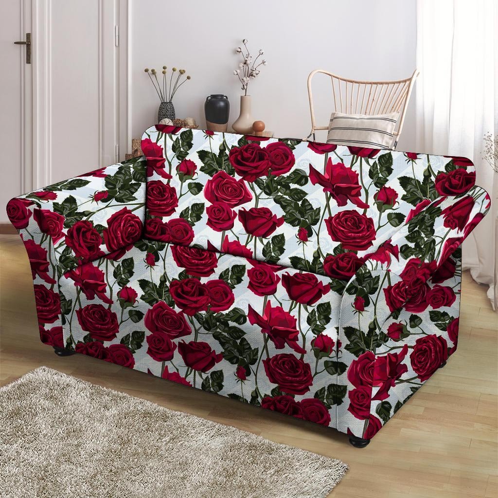 Red Rose Flower Print Loveseat Cover-grizzshop