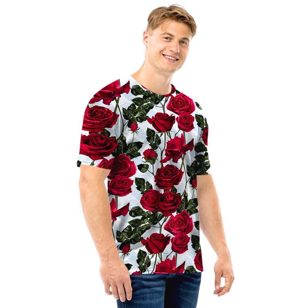 Red Rose Flower Print Men T Shirt-grizzshop