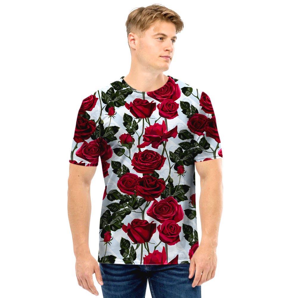 Red Rose Flower Print Men T Shirt-grizzshop