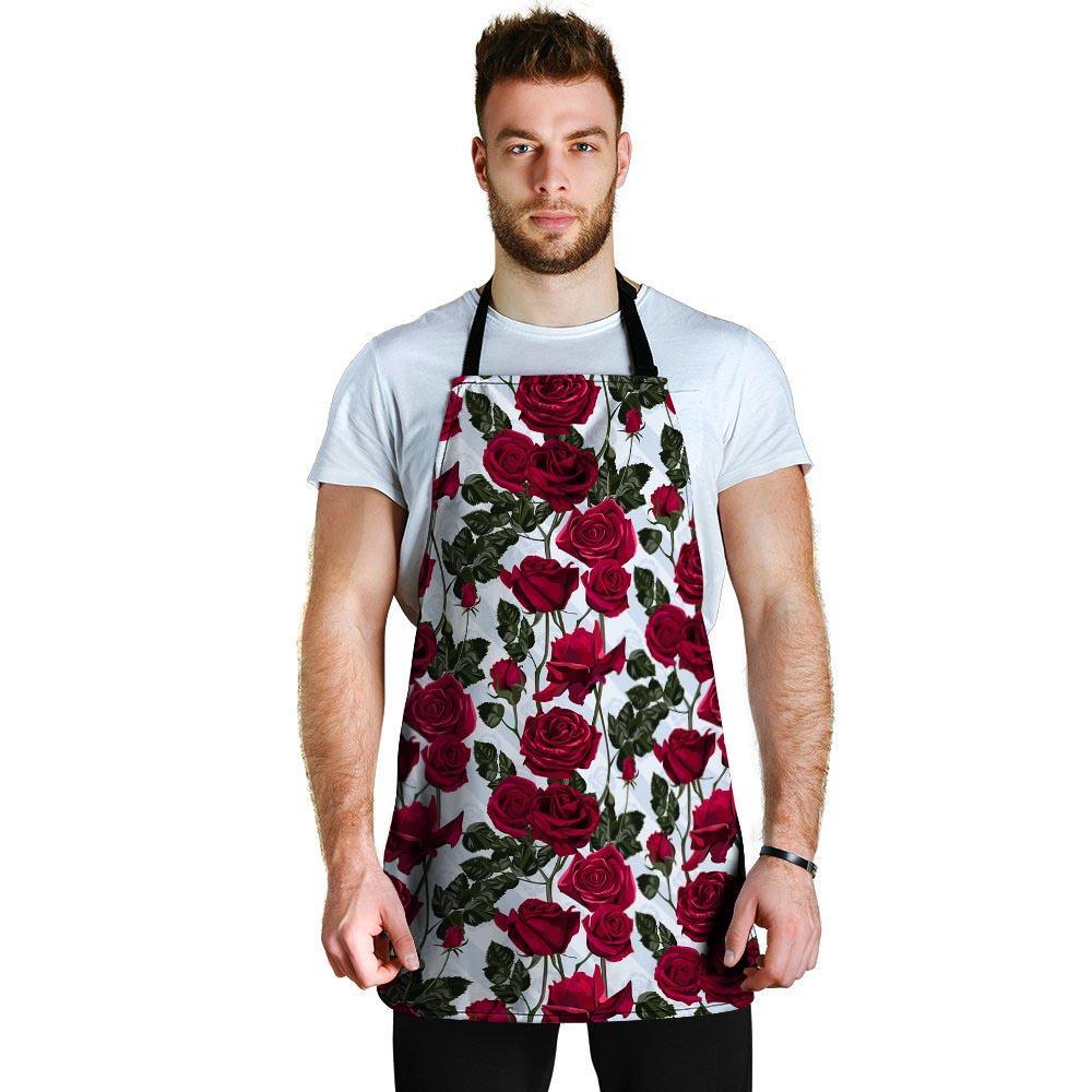 Red Rose Flower Print Men's Apron-grizzshop