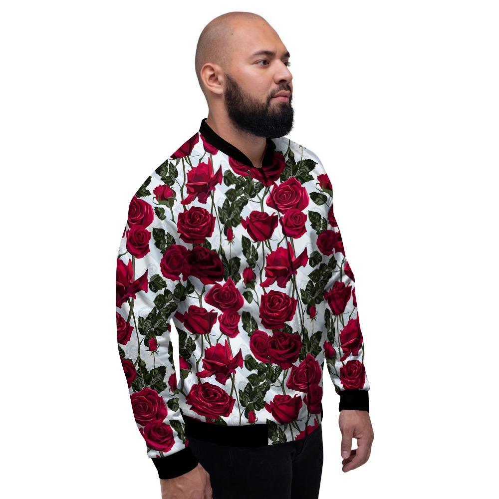 Red Rose Flower Print Men's Bomber Jacket-grizzshop