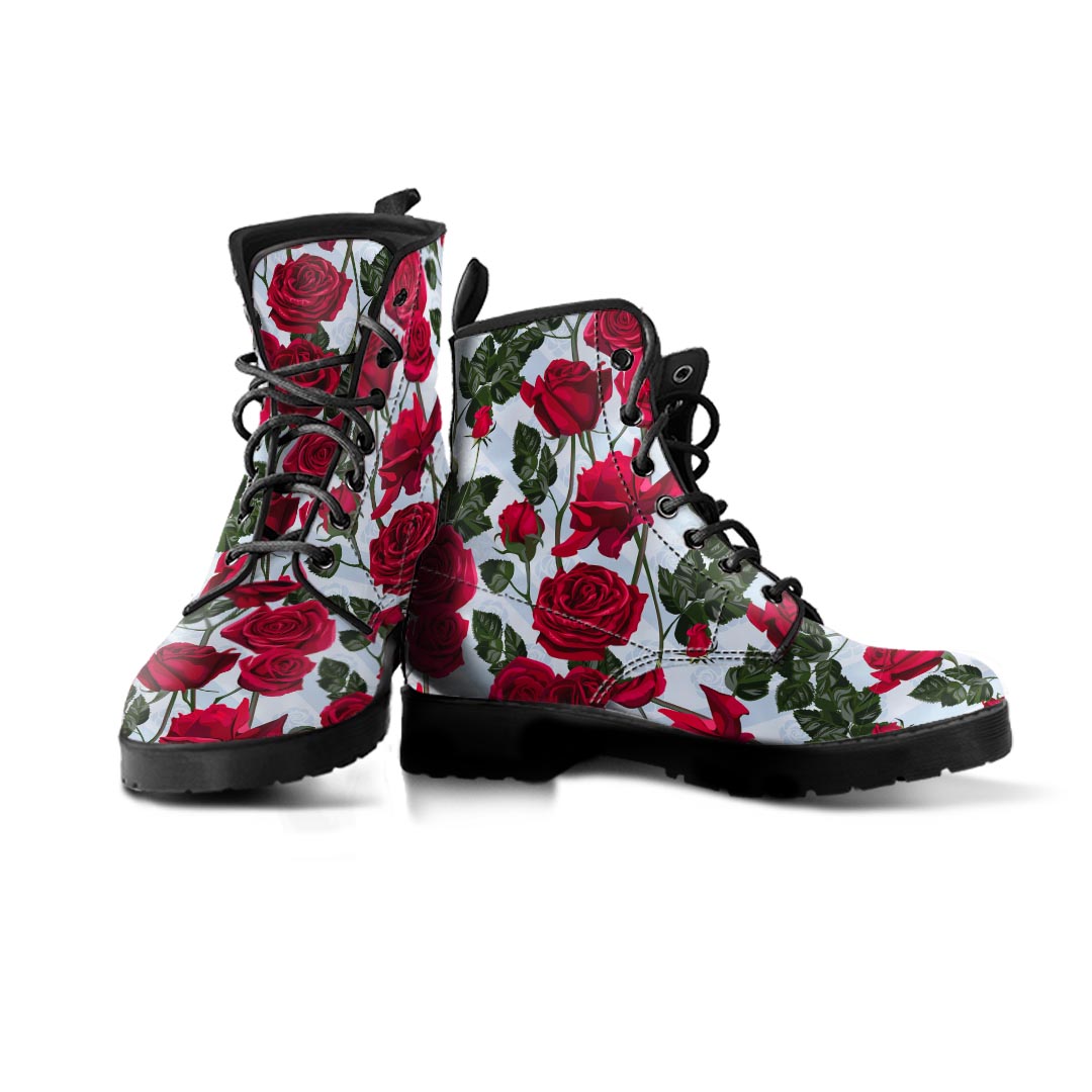 Red Rose Flower Print Men's Boots-grizzshop