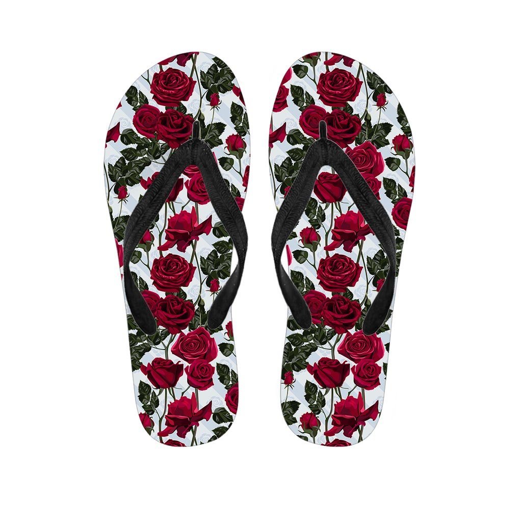 Red Rose Flower Print Men's Flip Flops-grizzshop