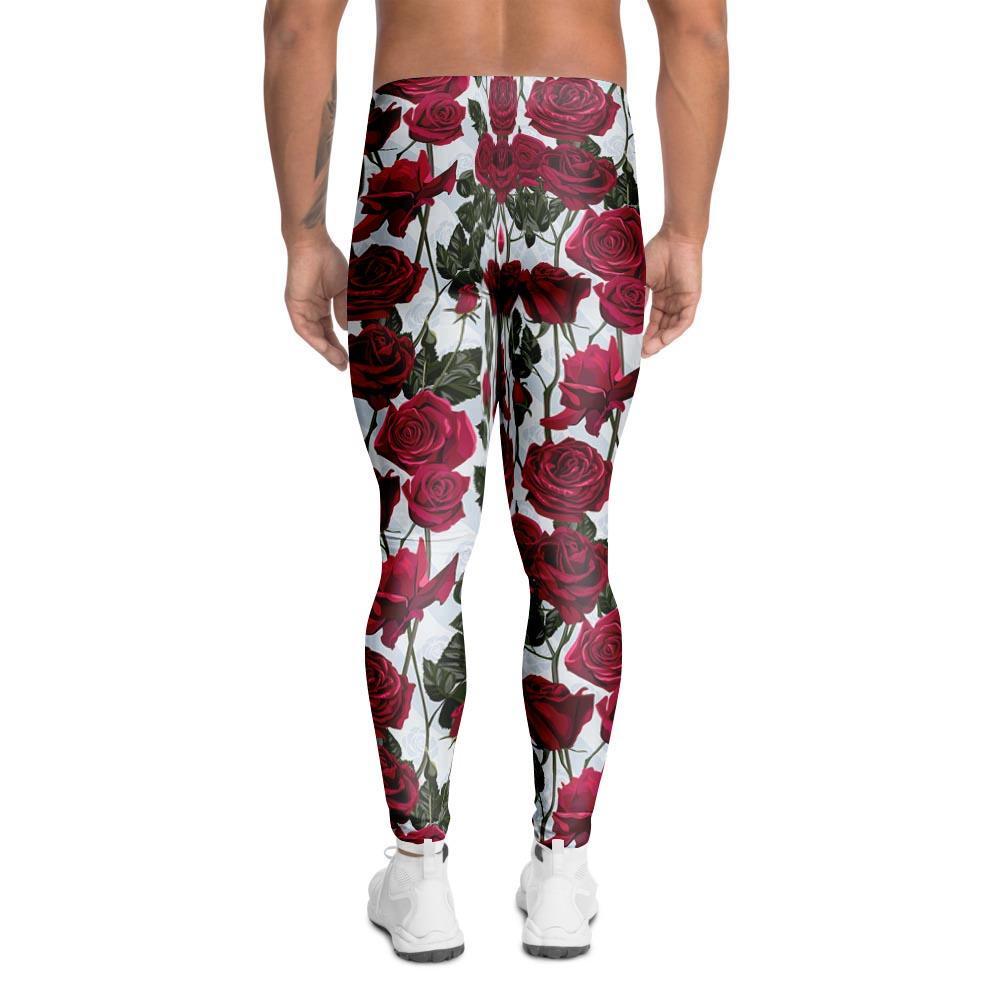 Red Rose Flower Print Men's Leggings-grizzshop