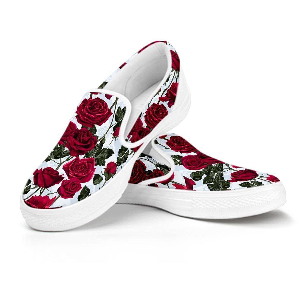 Red Rose Flower Print Men's Slip On Sneakers-grizzshop