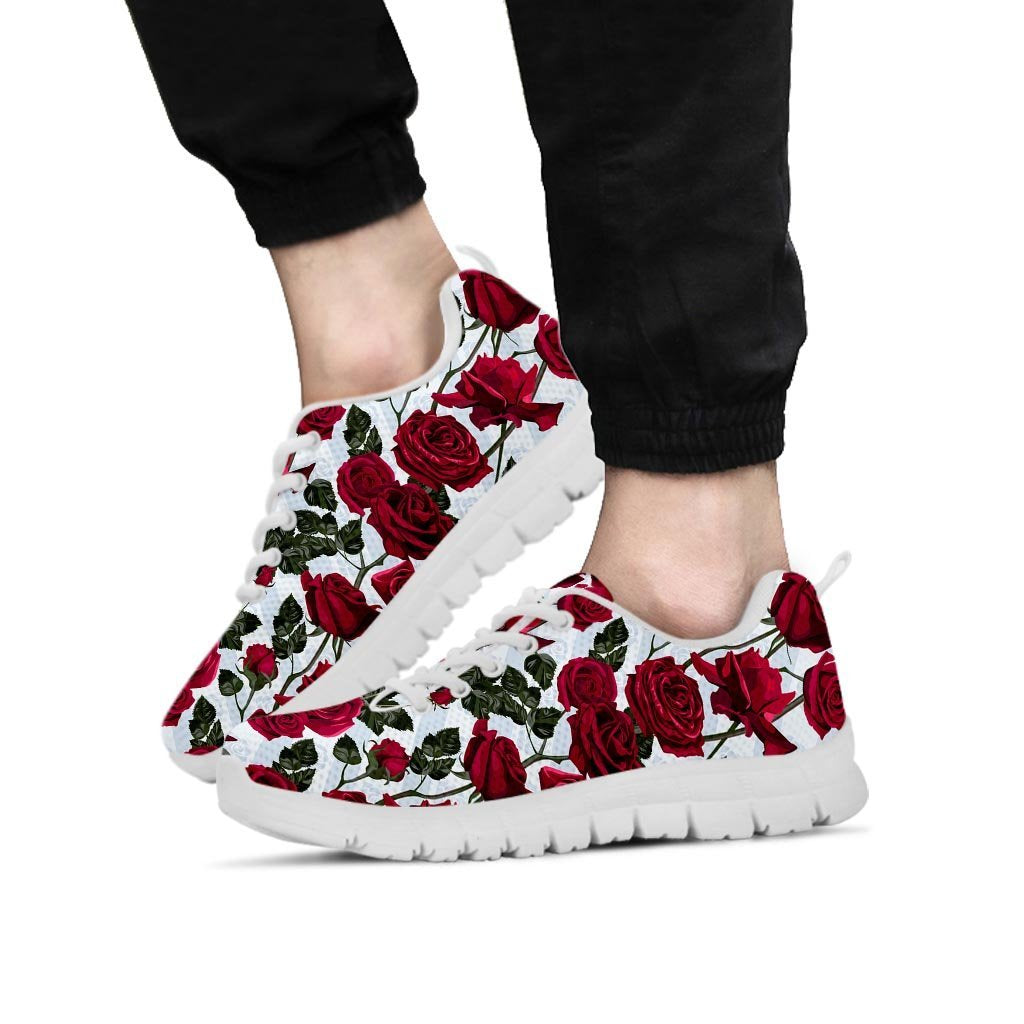 Red Rose Flower Print Men's Sneakers-grizzshop