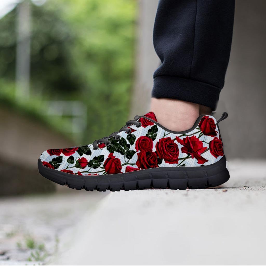 Red Rose Flower Print Men's Sneakers-grizzshop