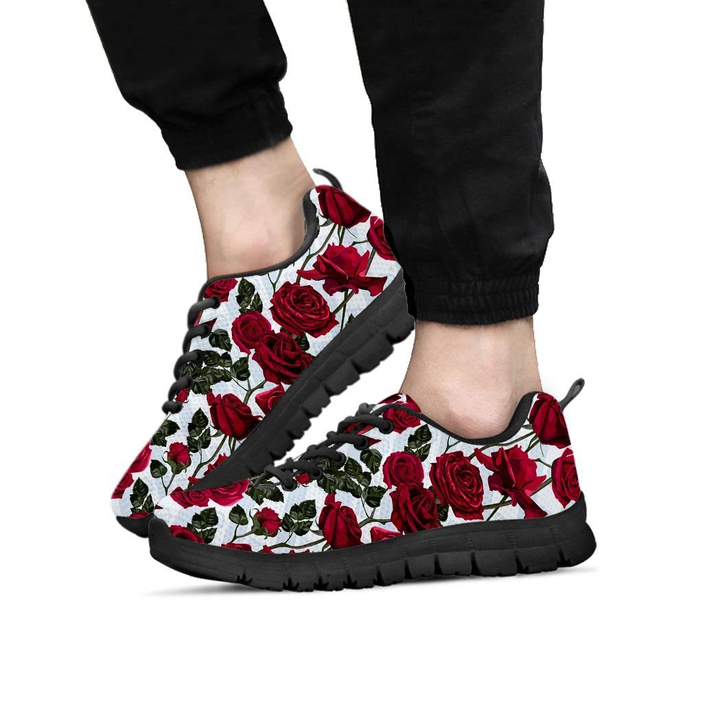 Red Rose Flower Print Men's Sneakers-grizzshop