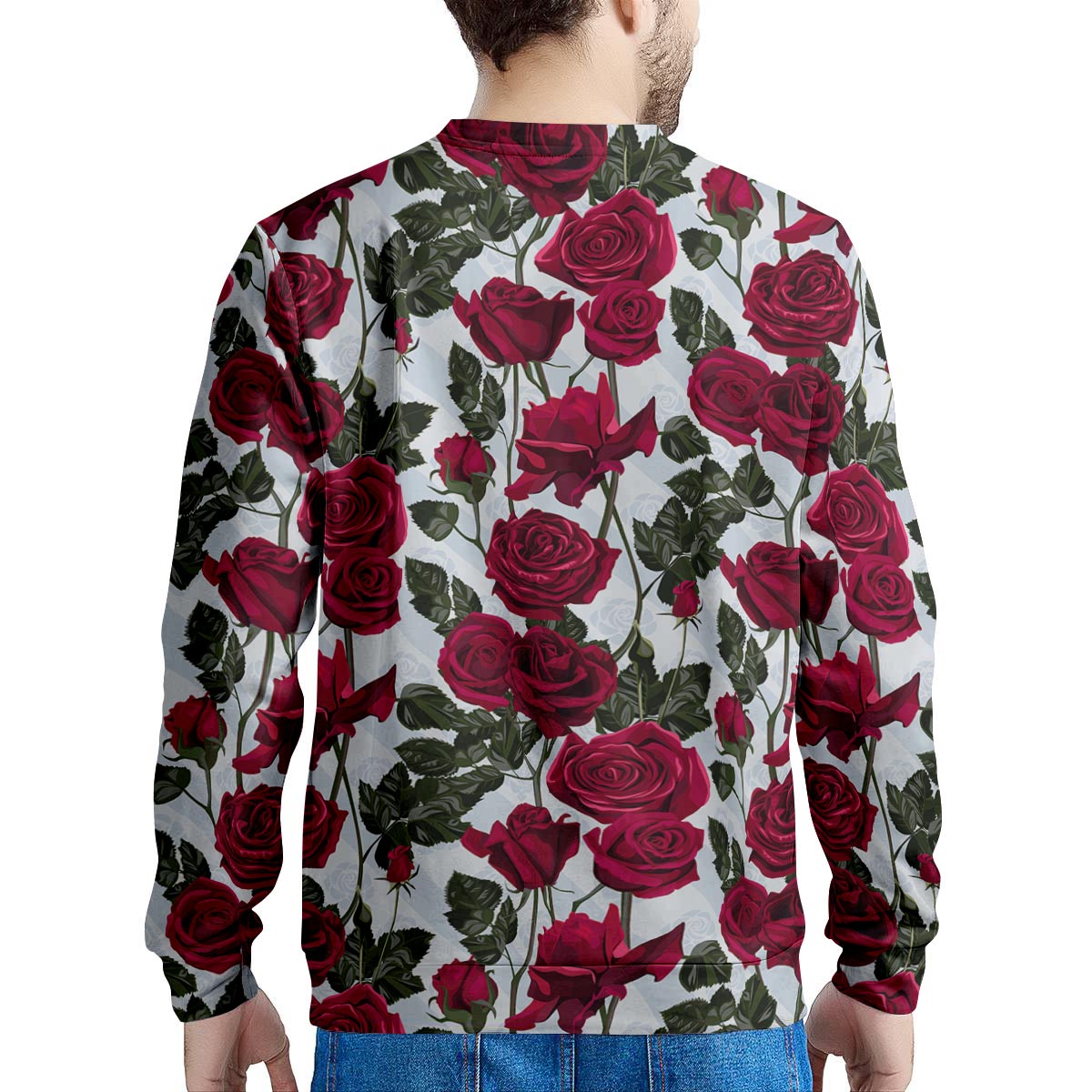 Red Rose Flower Print Men's Sweatshirt-grizzshop