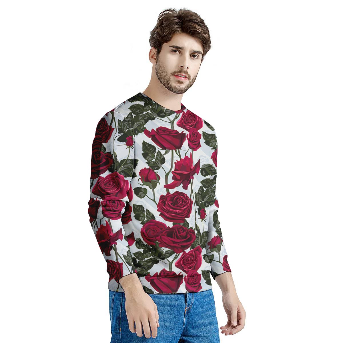 Red Rose Flower Print Men's Sweatshirt-grizzshop