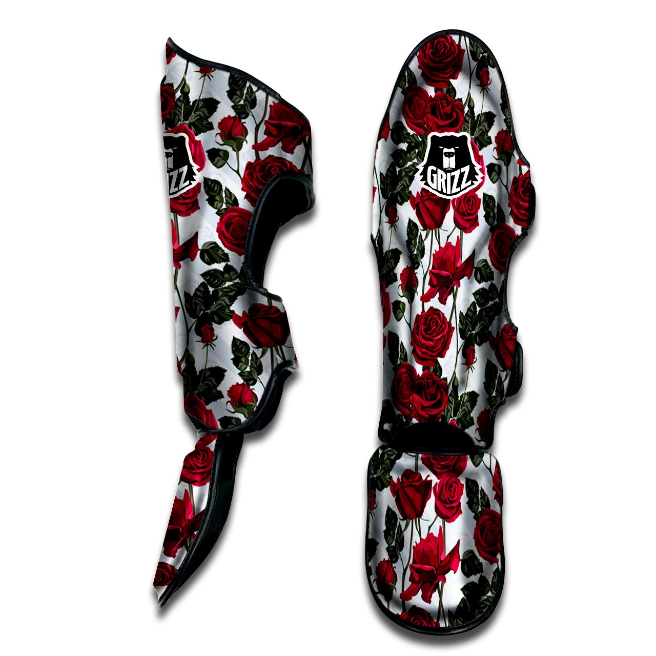 Red Rose Flower Print Muay Thai Shin Guard-grizzshop