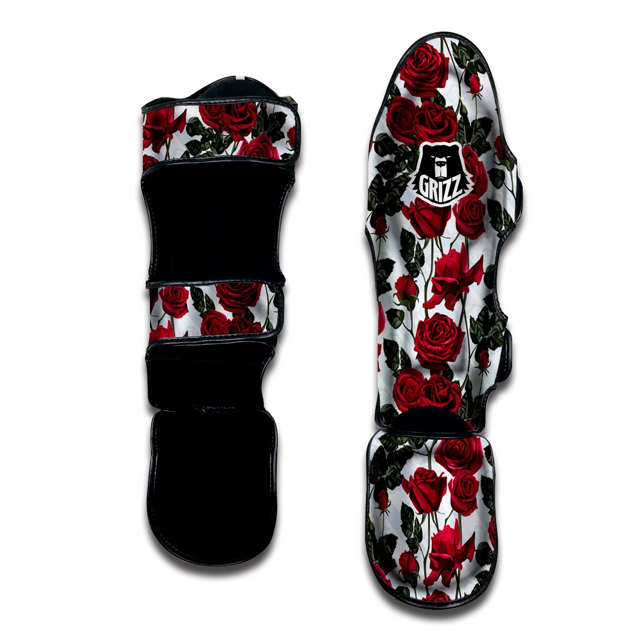 Red Rose Flower Print Muay Thai Shin Guard-grizzshop